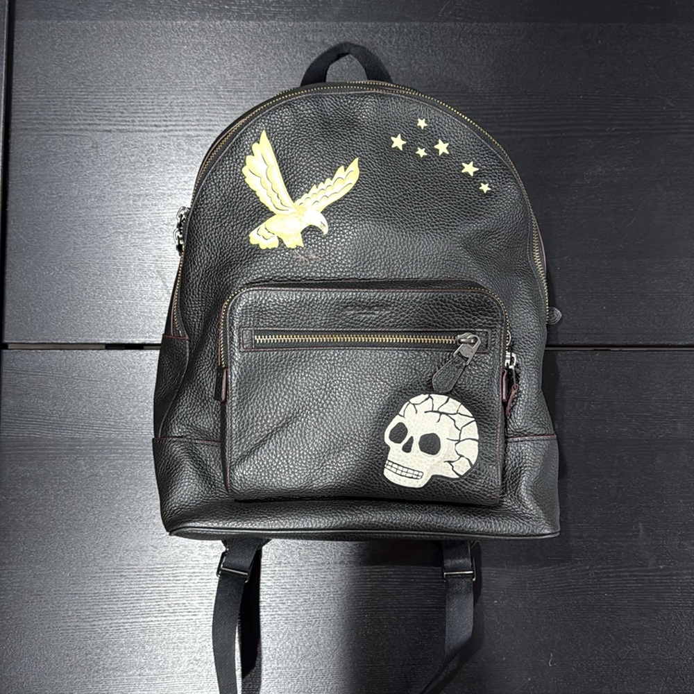 Coach Black Leather Backpack with Skull and Eagle - Picture 2 of 13